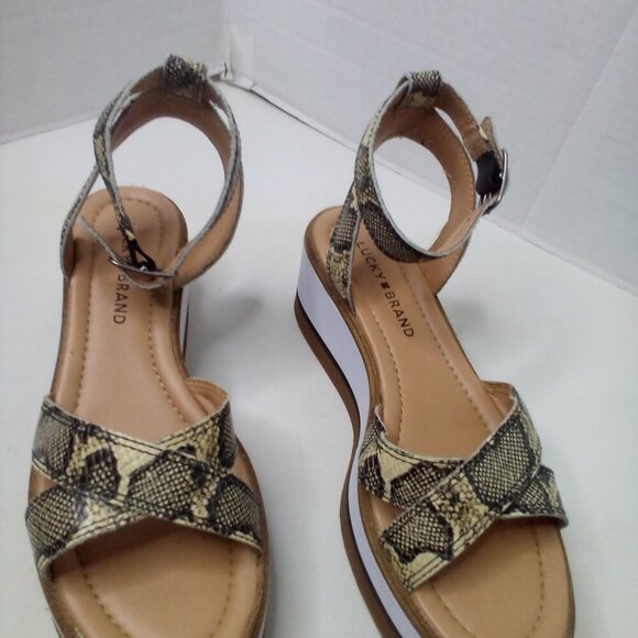 Lucky Brand Wedge Sandals Women 8 Tarhi Snake Skin Animal Print Ankle Strap - Picture 7 of 16
